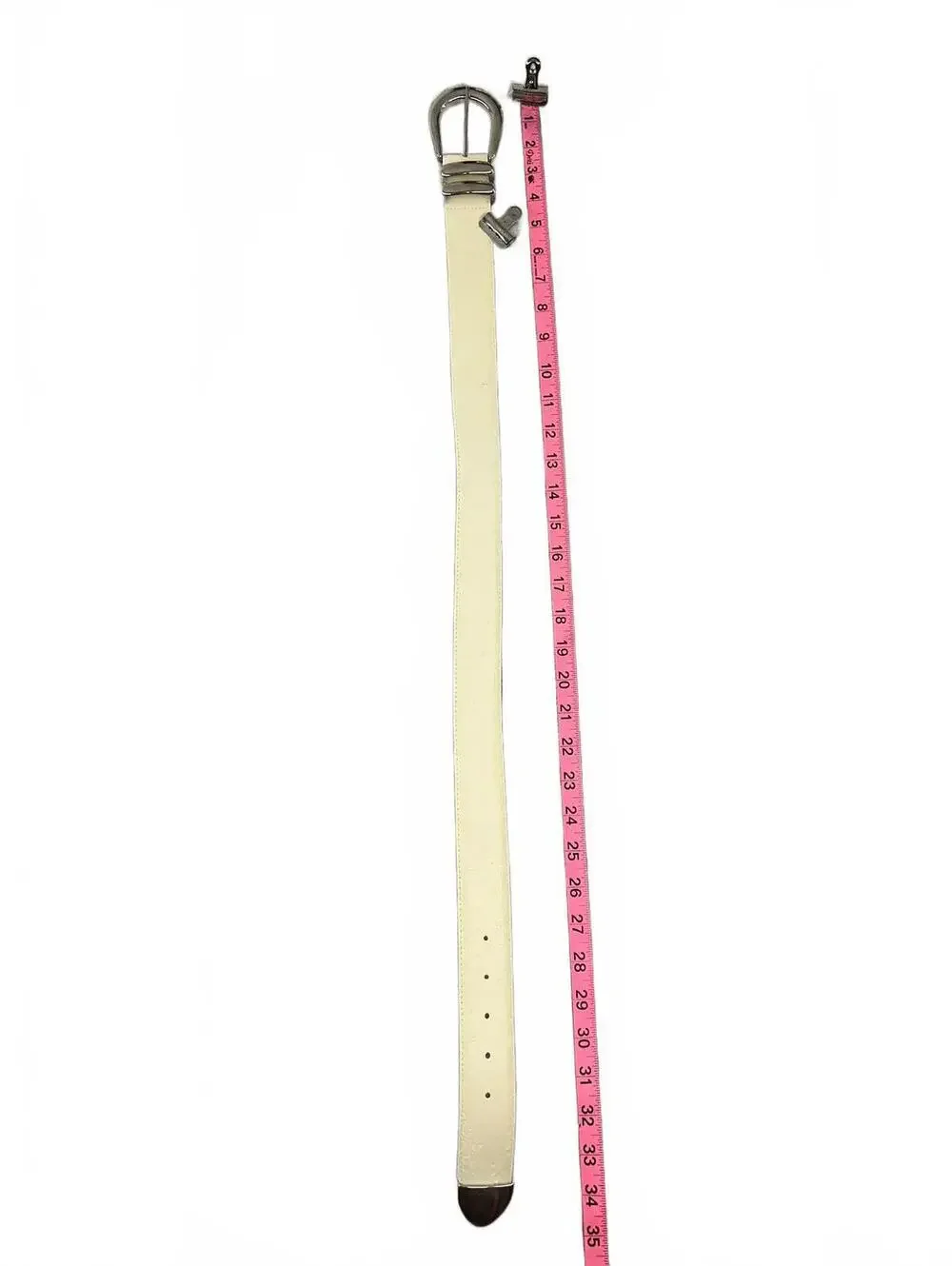 White Faux Leather Belt with Silver Buckle